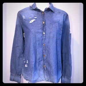 Rue 21 Womens Distressed Denim Button Up Size Smal